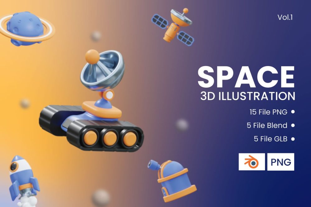 Space 3D آیکون ایلاستریشن Vo.1