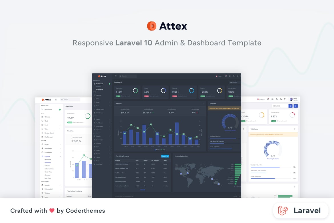 Attex – قالب مدیریت و داشبورد Laravel 10