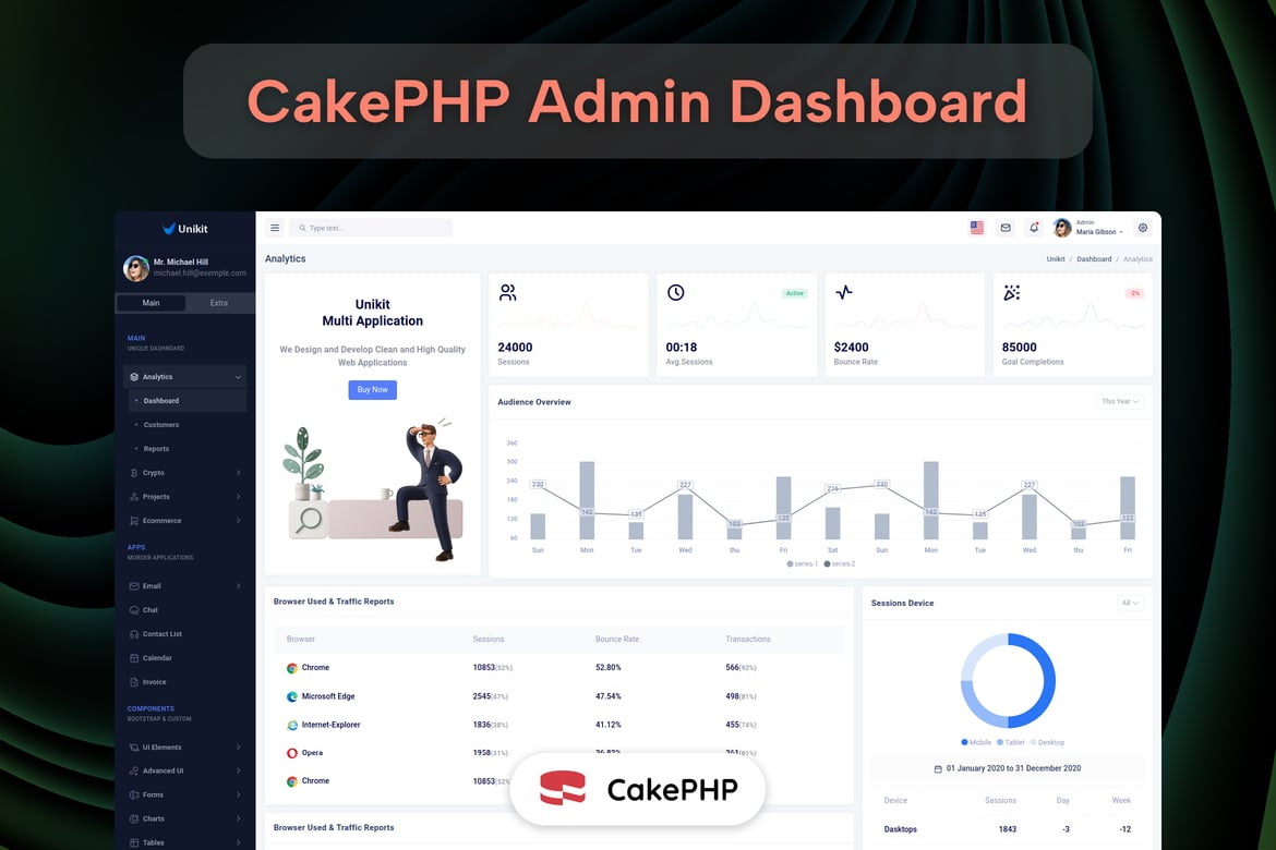 قالب داشبورد ادمین Bootstrap و CakePHP