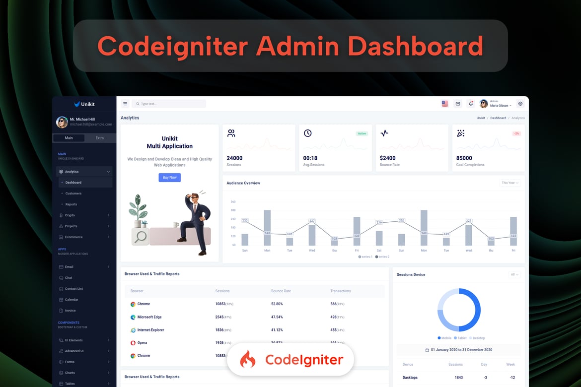 قالب داشبورد مدیریت Bootstrap و Codeigniter