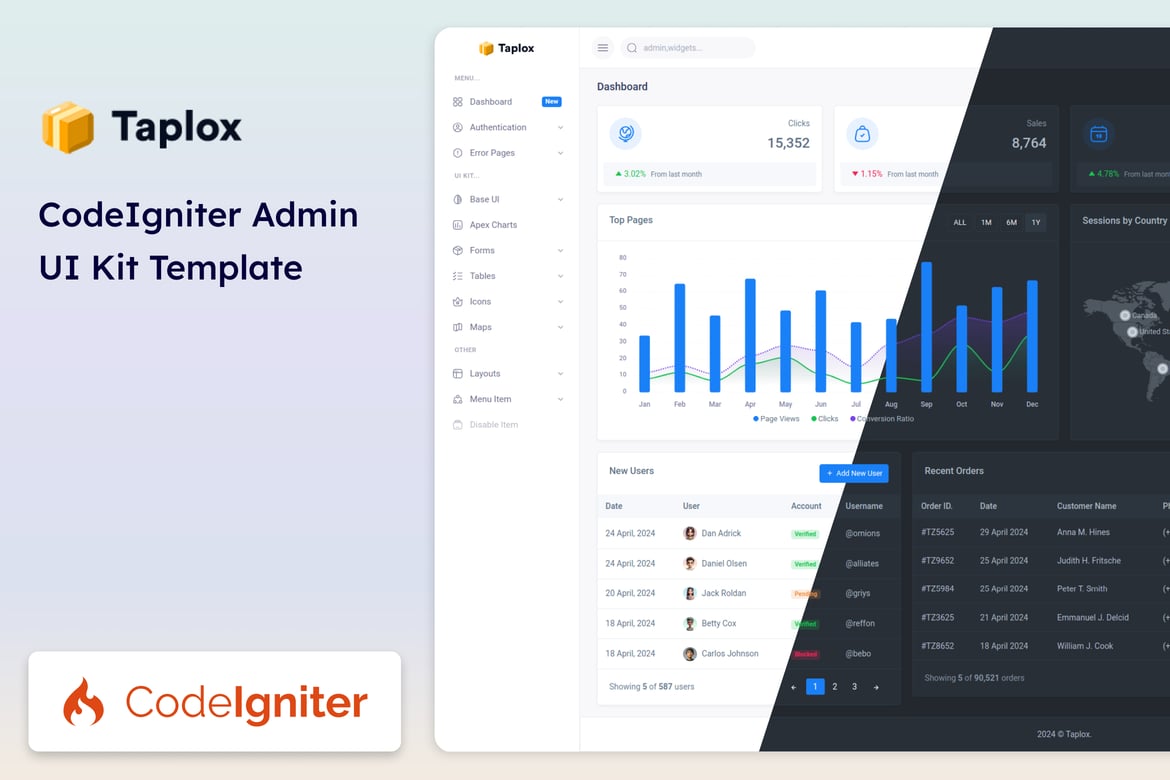 کد آینترتر داشبورد مدیریت و کیت UI – تاپلکس