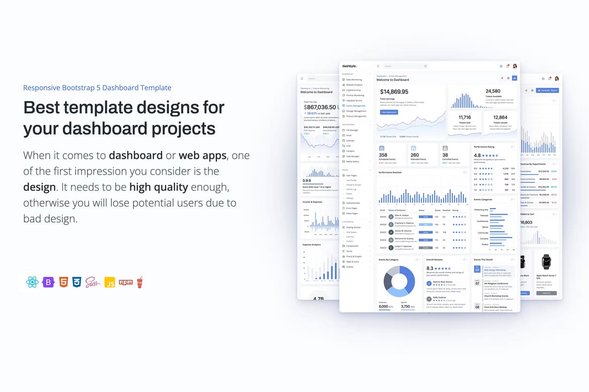 داش‌بایت تمپلیت داشبورد React 18 و Bootstrap 5