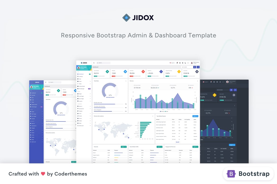 Jidox – قالب رابط کاربری Bootstrap با طراحی متریال