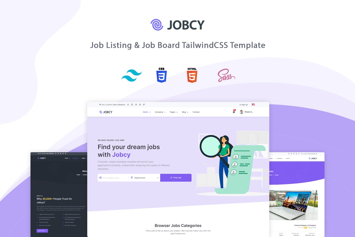 Jobcy – قالب لیست شغلی و تخته شغلی Tailwind CSS