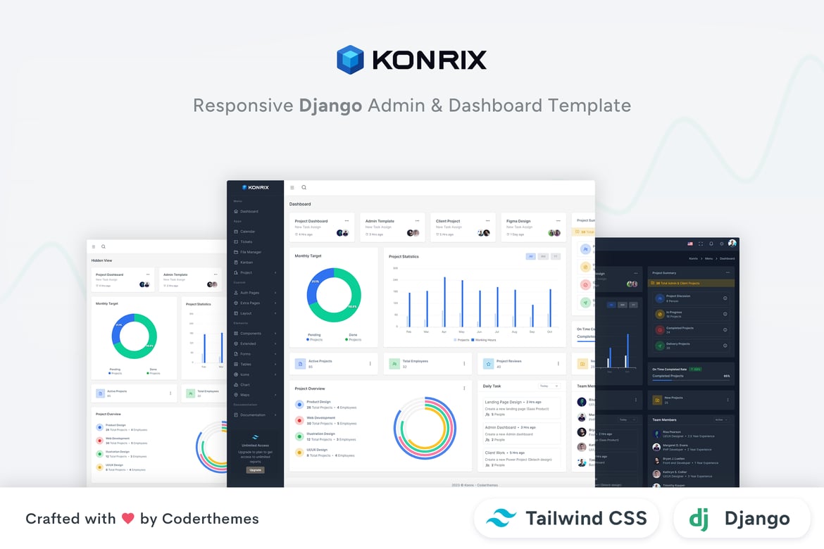 Konrix – قالب داشبورد مدیریت Django Tailwind