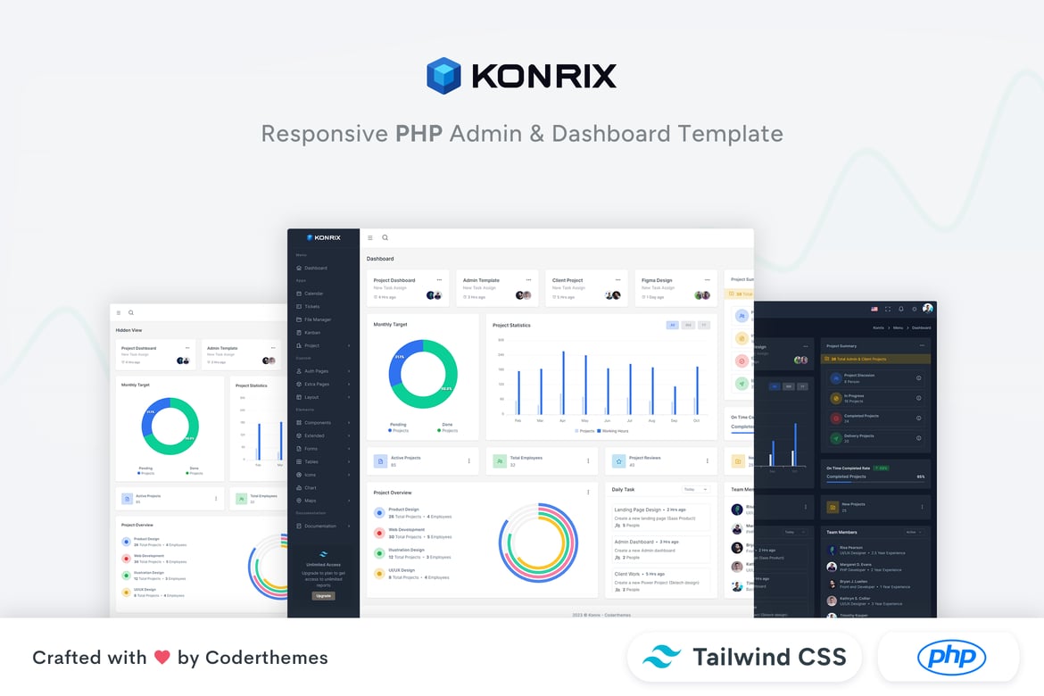 Konrix – قالب داشبورد مدیریت PHP Tailwind CSS