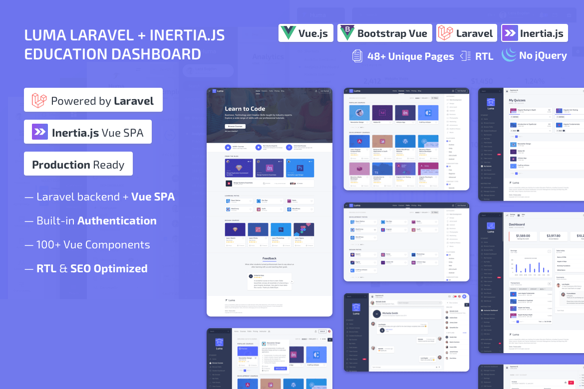 Luma Laravel LMS و داشبورد مدیریت آموزشی Vue