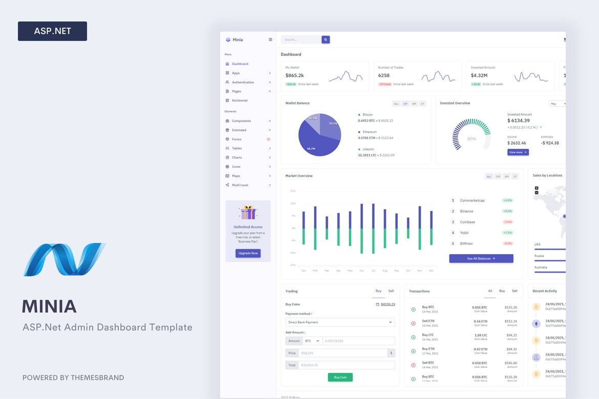 Minia – قالب داشبورد مدیریت ASP.Net