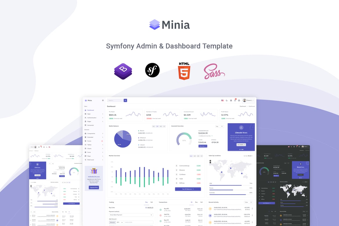 Minia – قالب مدیریت و داشبورد Symfony