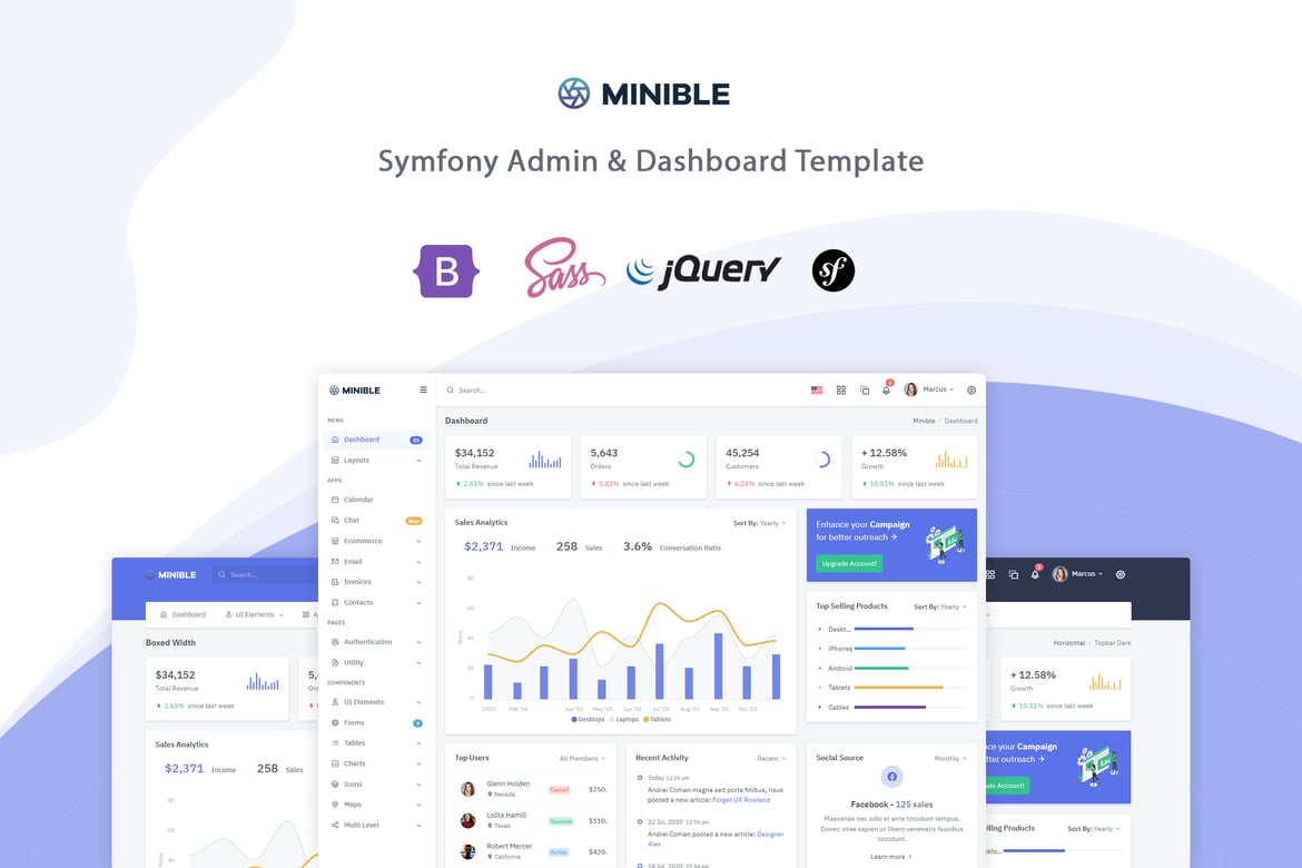 Minible – قالب مدیریت و داشبورد Symfony