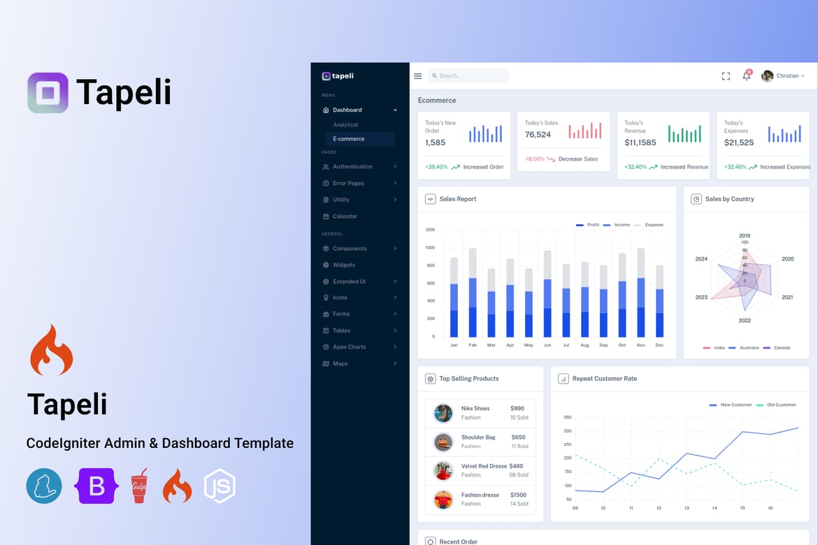 Tapeli – قالب داشبورد مدیریت CodeIgniter.