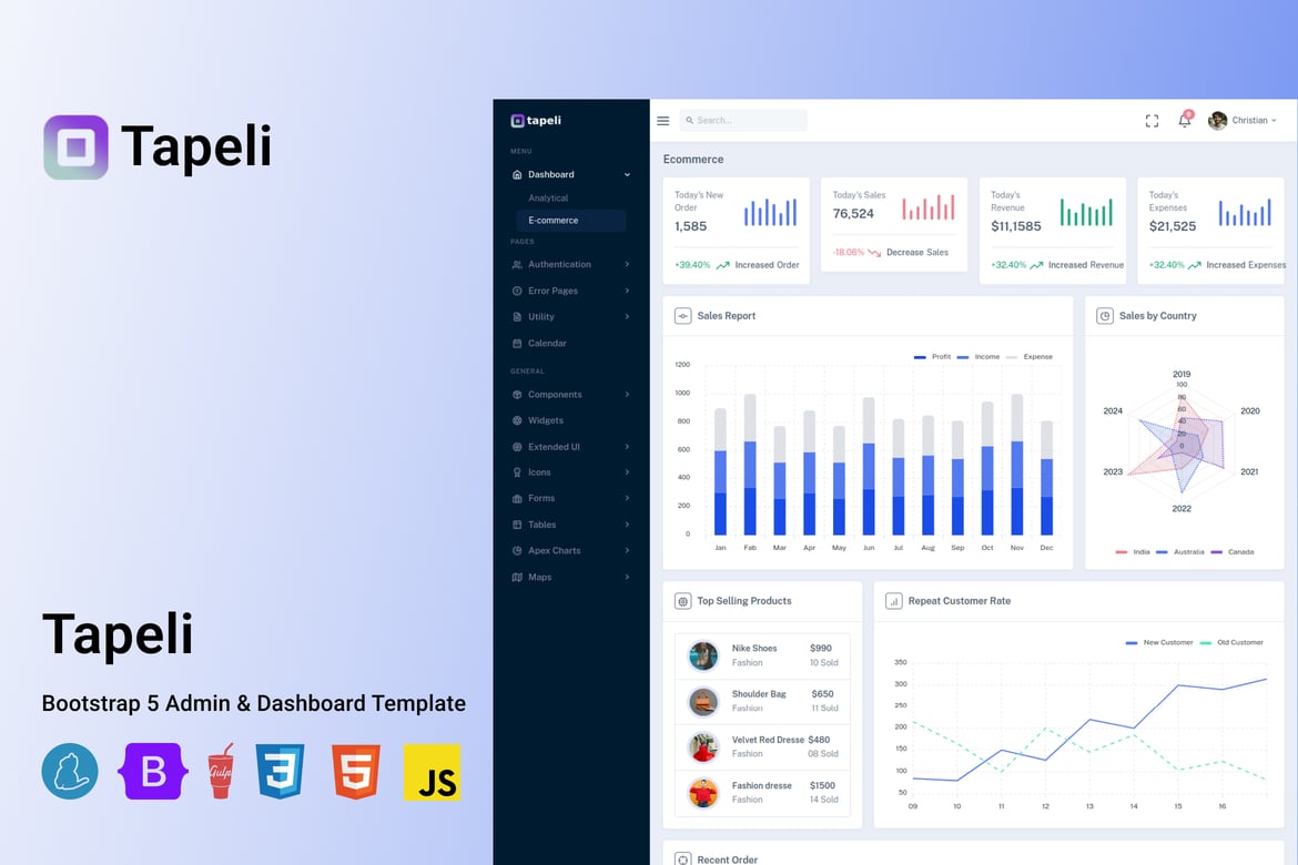 Tapeli – کیت رابطه کاربری مدیریت پاسخگو Bootstrap 5