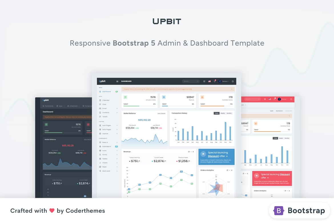 Upbit – کیت رابط کاربری مدیر و داشبورد بوت استرپ