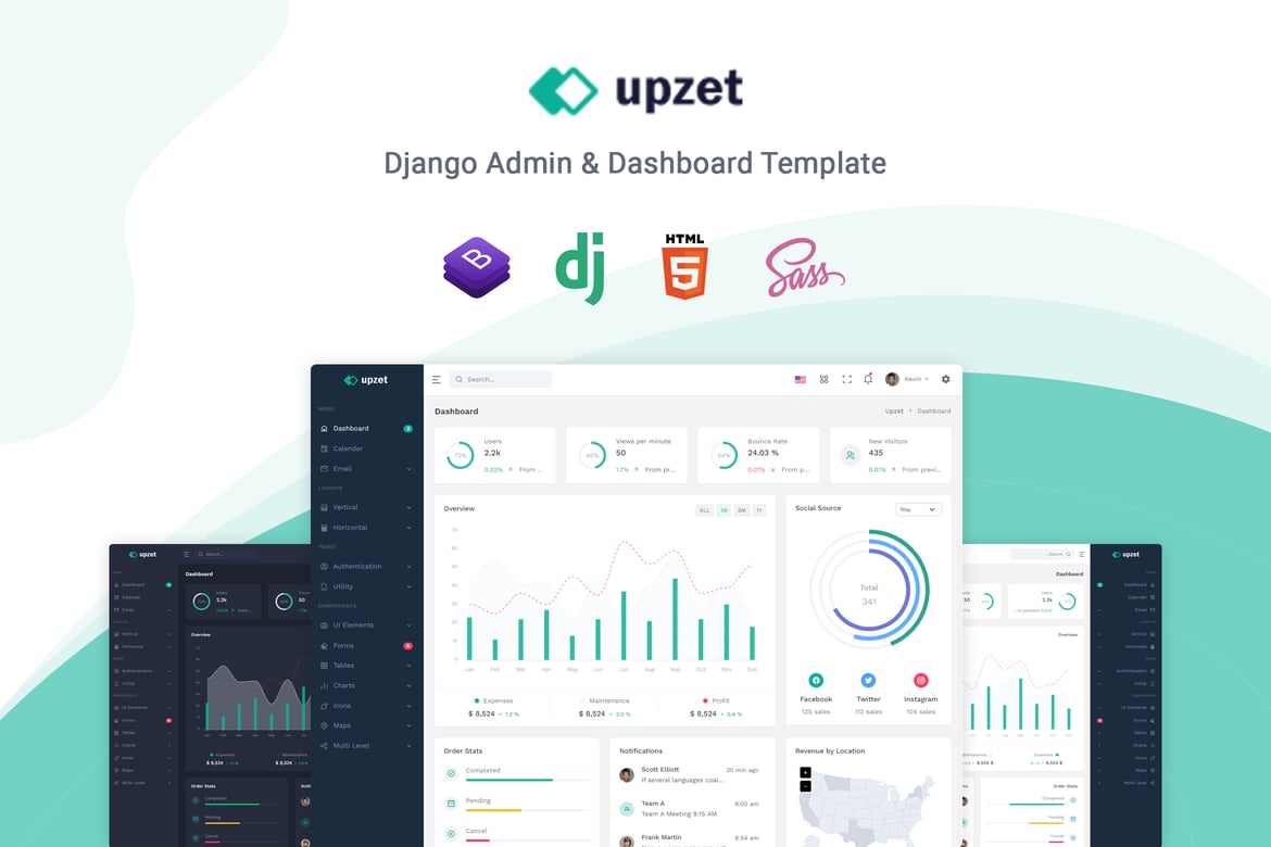 Upzet – تمپلیت مدیریتی و داشبورد جنگو