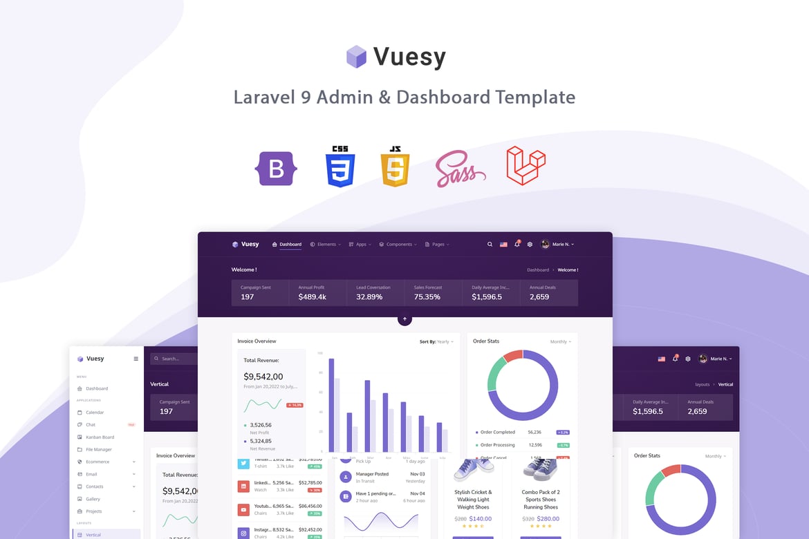 Vuesy – قالب مدیریت و داشبورد لاراول 9