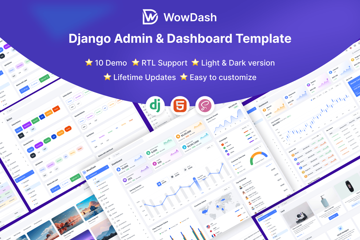 WowDash – Django 5 – داشبورد مدیریتی چندمنظوره